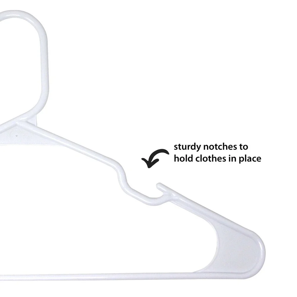 Mainstays Plastic Hangers Unisex 50 Pack White New Notched Clothes Hangers